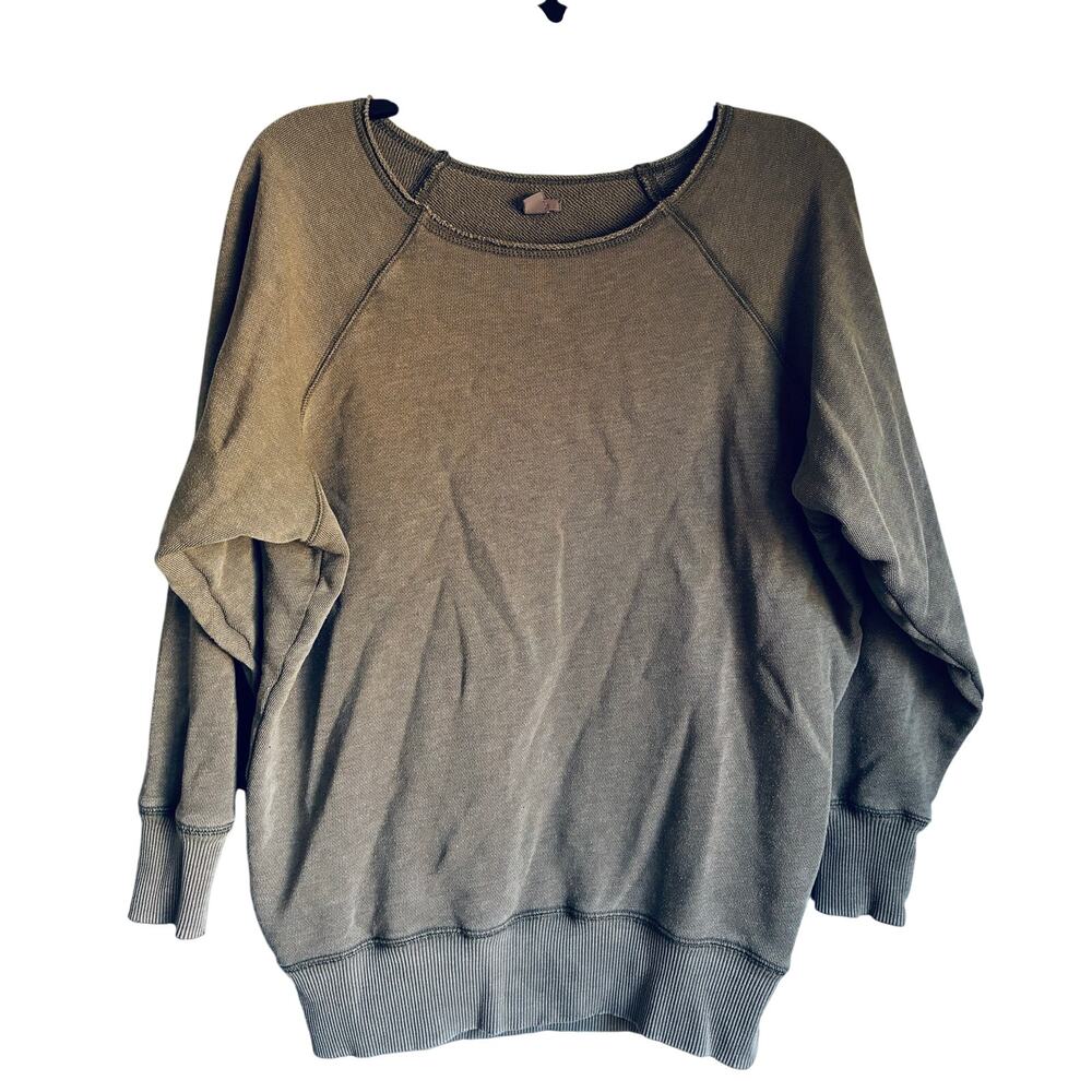 Aerie Olive Brown Ribbed Pullover Sweatshirt Crew Neck Oversized XS